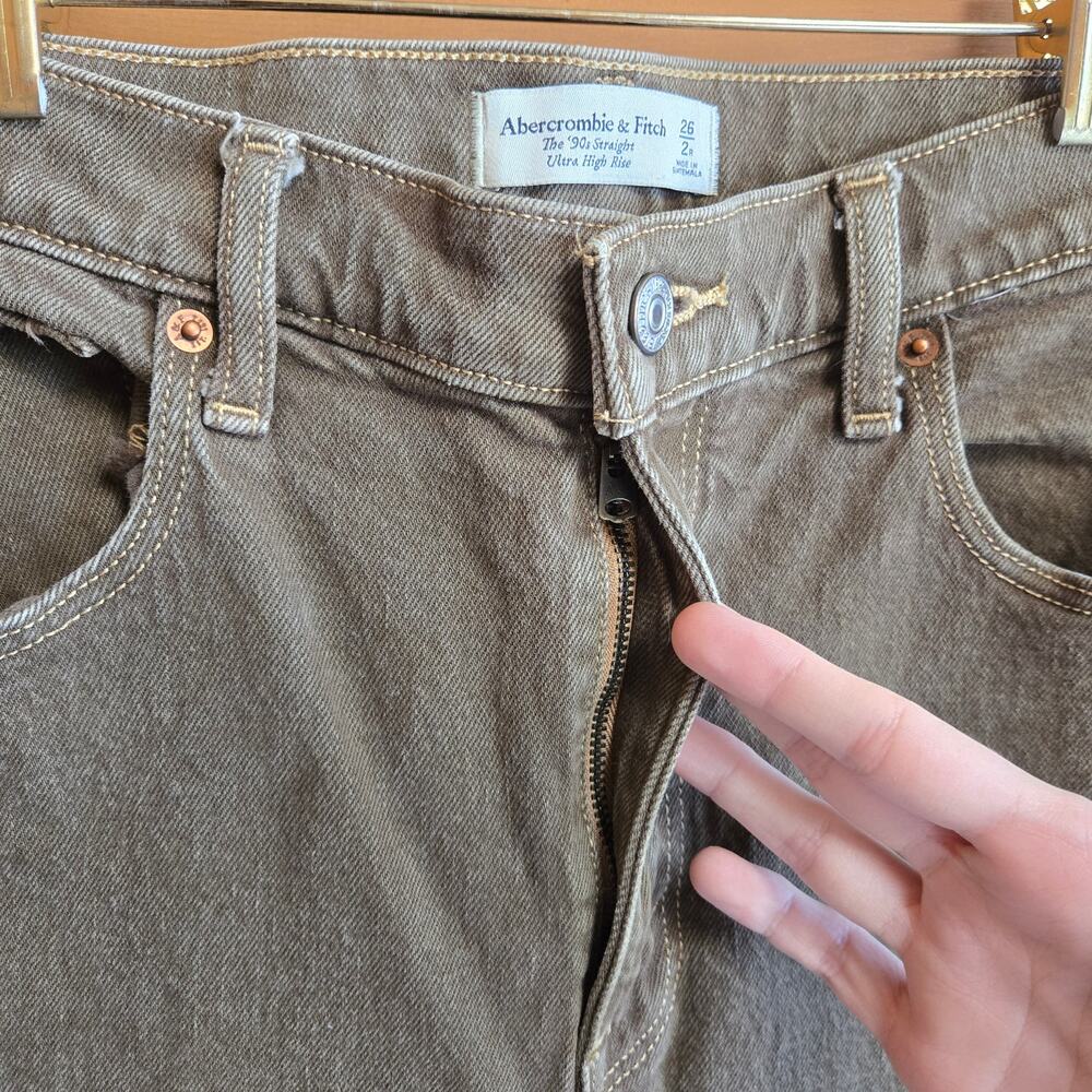 Abercrombie & Fitch Jean Brown 90s Straight Ultra High Rise 26 2 Denim Boho Pant - Picture 5 of 5